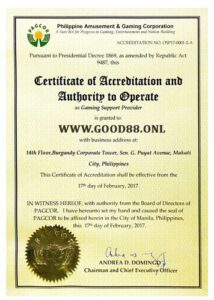 Chứng nhận hợp pháp PAGCOR tại Good88